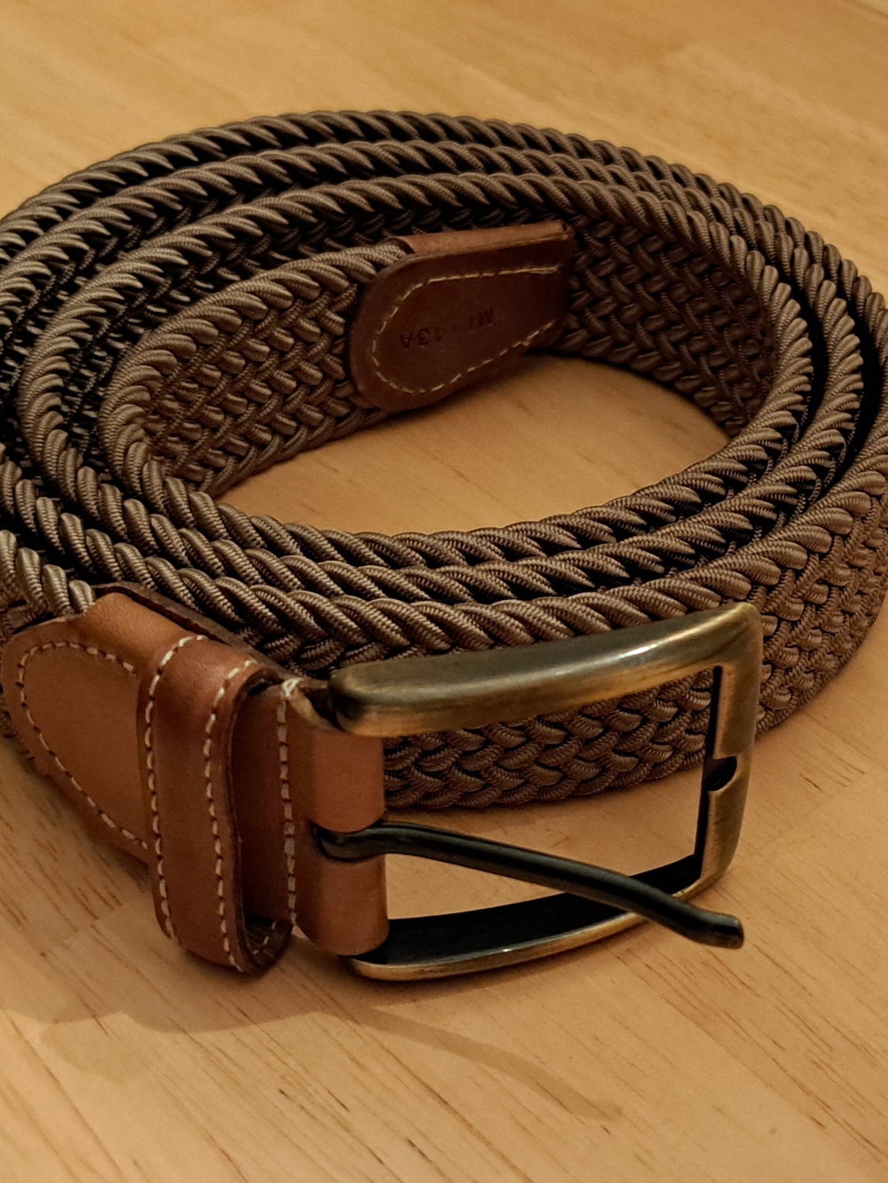 Paul Fredrick Braided Brown Belt with Tan Leather Accents